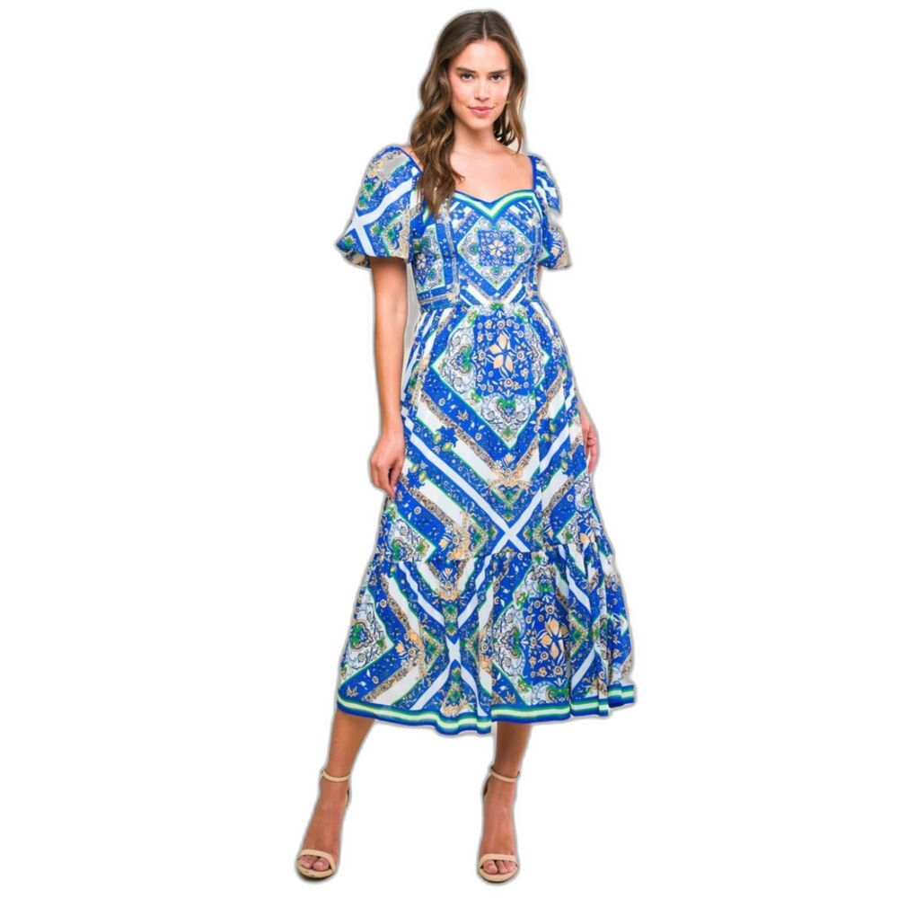 Flying Tomato Palm Springs Blossom Midi Dress Women's Sz S Sweetheart Neckline
